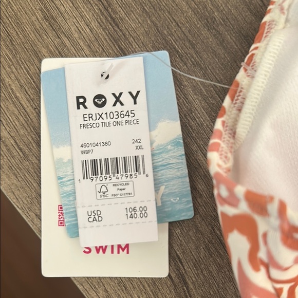 Roxy Orange and White One Piece Swimsuit with Cut-Out Details - Picture 9 of 11